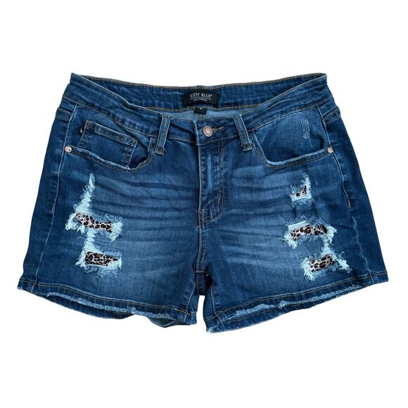 Judy Blue Pants - Judy Blue Leopard Patch Mid Rise Denim Shorts Women’s size large